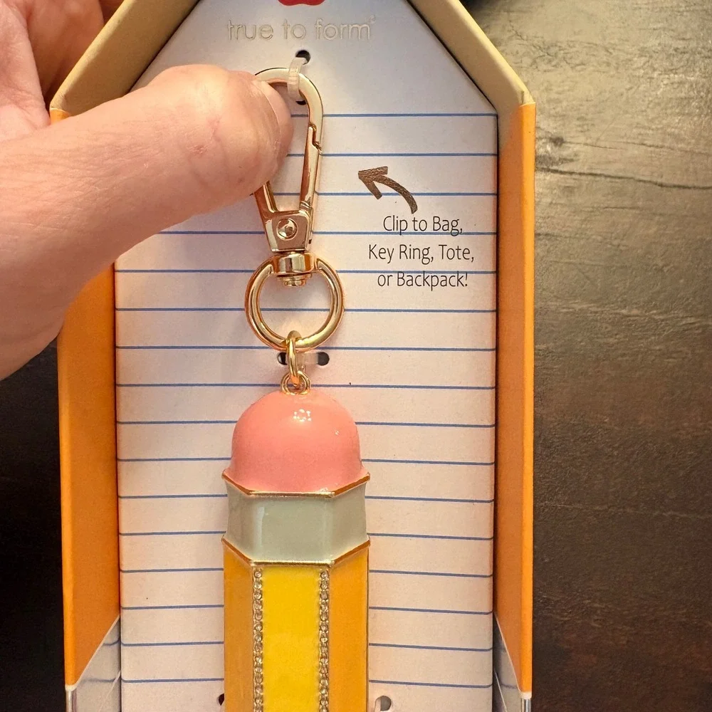Pencil Handbag Charm Rhinestone Enamel Keychain Back to School Teacher Gift NIB